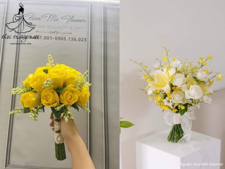 Bó hoa vàng phối nơ lụa tinh tế

