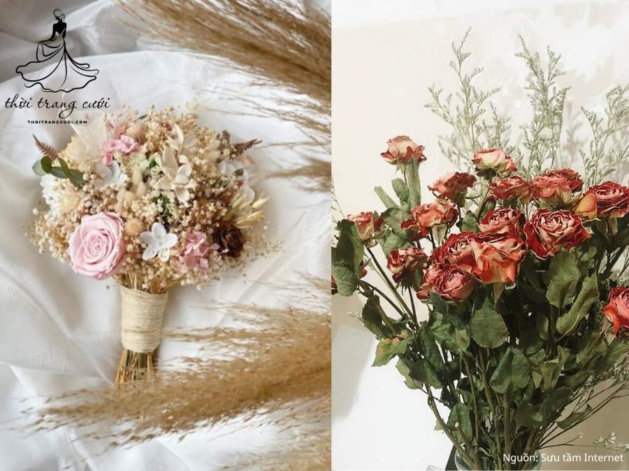 Hoa hồng sấy khô tinh tế trong tiệc cưới
