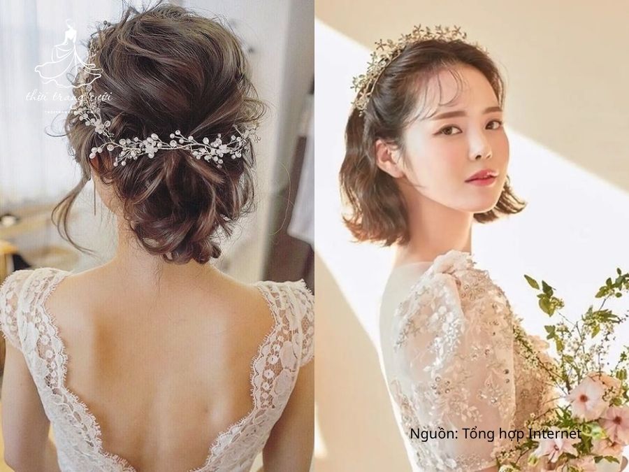 Phụ kiện hoa giúp cô dâu tóc ngắn trở nên nổi bật và lãng mạn
