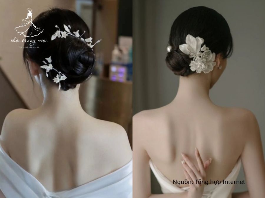 Kiểu tóc ngắn búi cao - Một lựa chọn đầy ấn tượng cho cô dâu tóc ngắn
