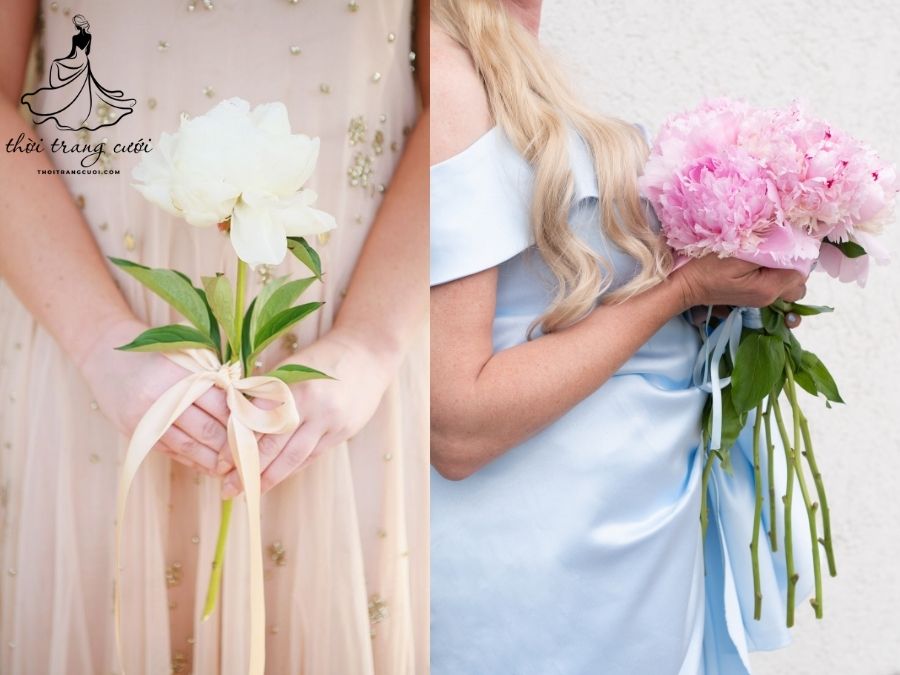 Hoa cưới mẫu đơn phong cách tự nhiên bohemian phóng khoáng
