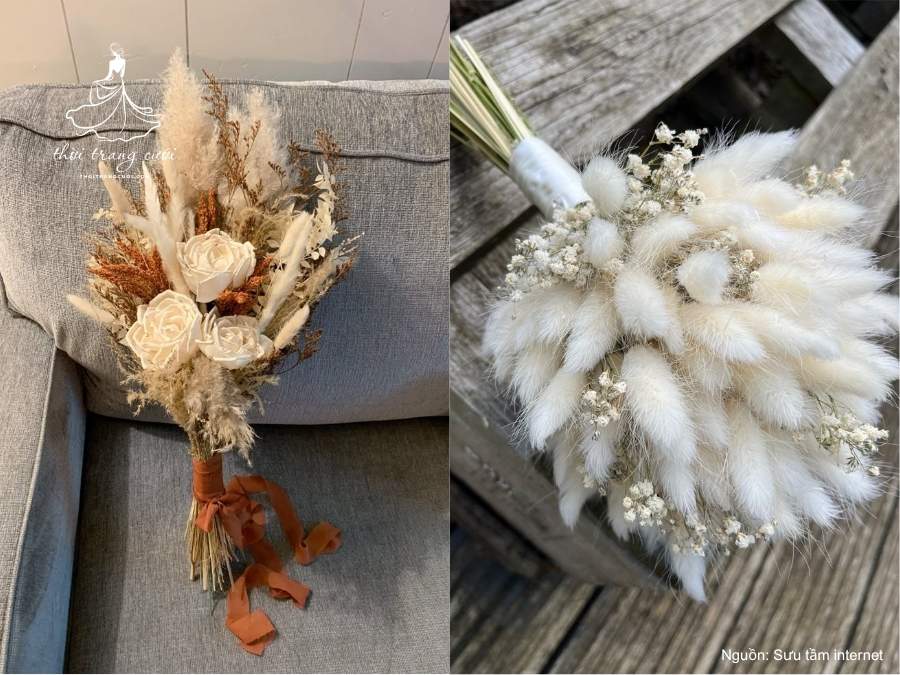 Bó hoa cầm tay cô dâu độc đáo từ cỏ Pampas và các loại hoa khô