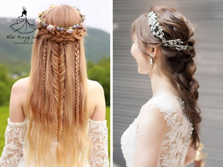 Kiểu tóc cô dâu Hàn Quốc tết dịu dàng
