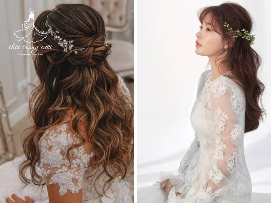 Kiểu tóc cô dâu Hàn Quốc buộc nửa đầu nữ tính
