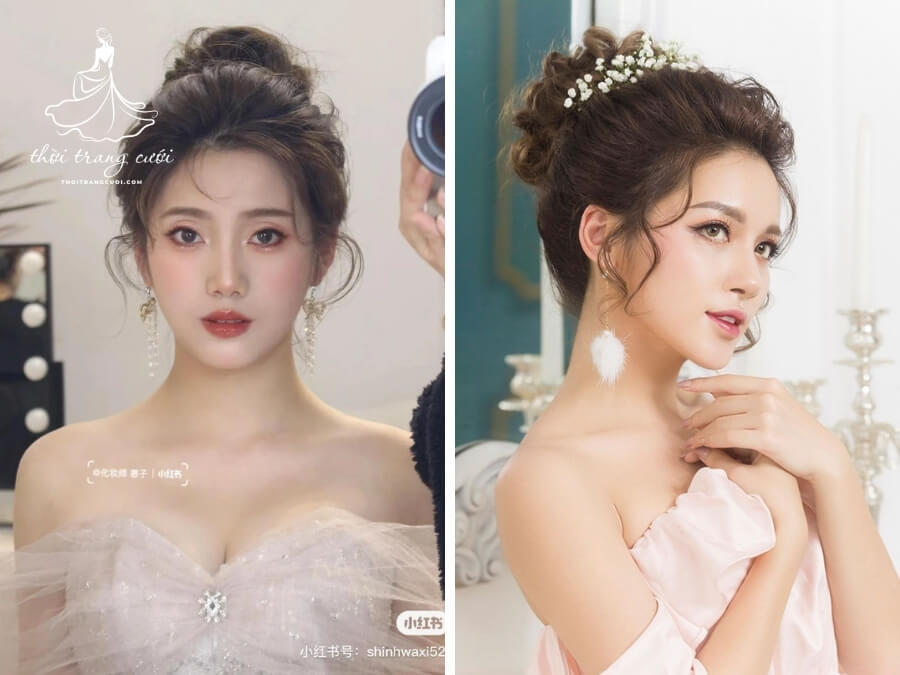 Kiểu tóc cô dâu Hàn Quốc bới mái phồng
