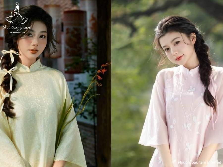Kiểu tóc nửa đầu cho cô dâu áo dài
