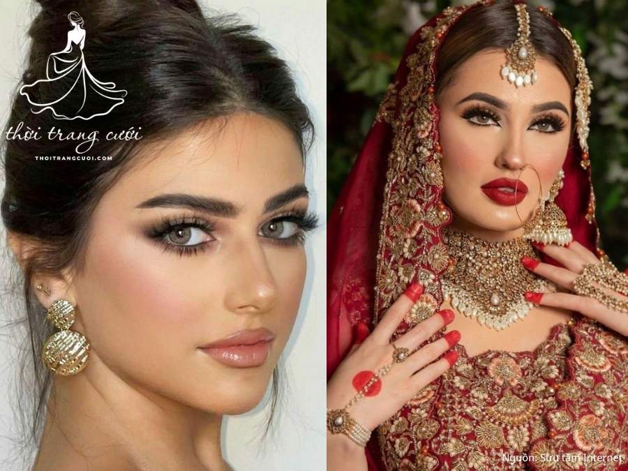 makeup cô dâu mặt tròn phong cách Ấn Độ 