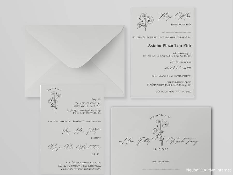 Thiệp cưới màu trắng thanh lịch
