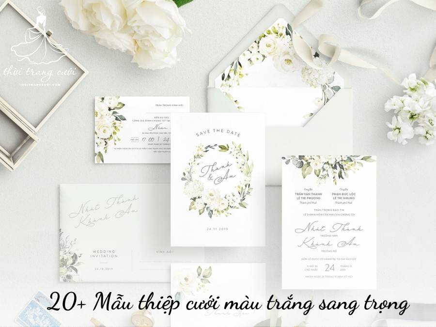 thiệp cưới màu trắng