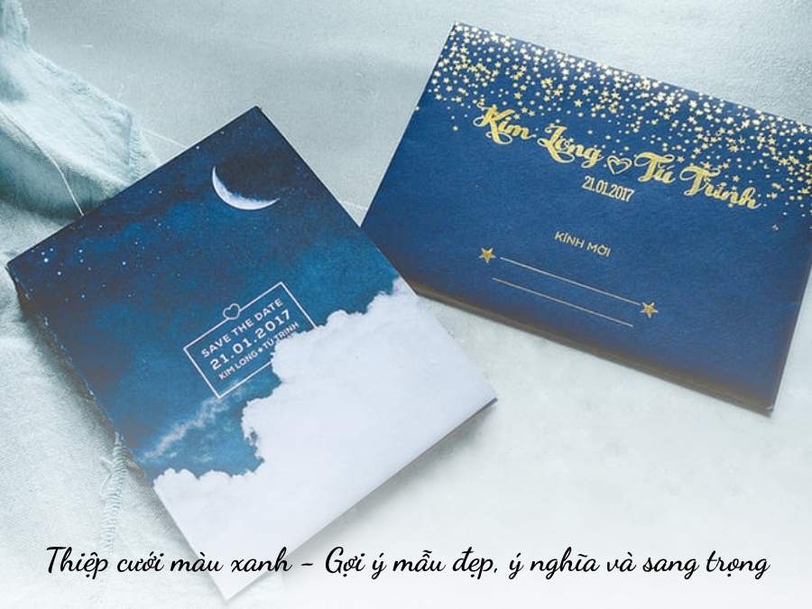 thiệp cưới màu xanh