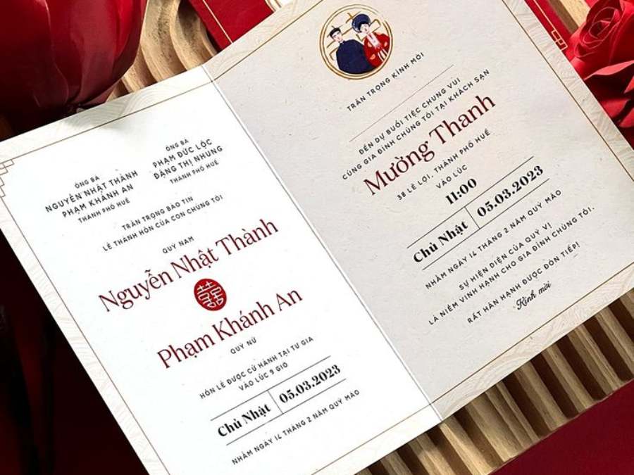 Thiệp cưới online phong cách truyền thống, tông đỏ, họa tiết Song Hỷ trang trọng
