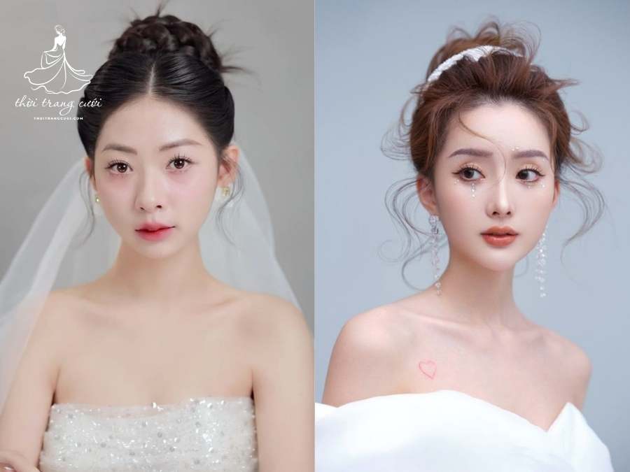 Tóc búi cao tôn vẻ sang trọng với váy cưới, áo dài và ảnh cưới cổ điển