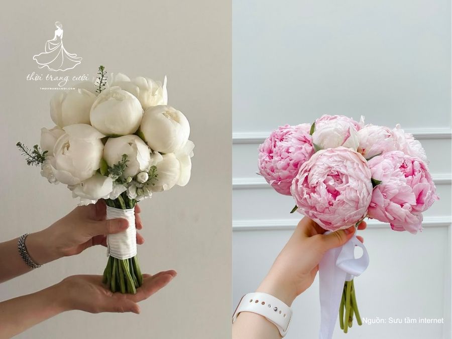 Bó hoa cưới mẫu đơn màu hàm ý một tương lai sung túc