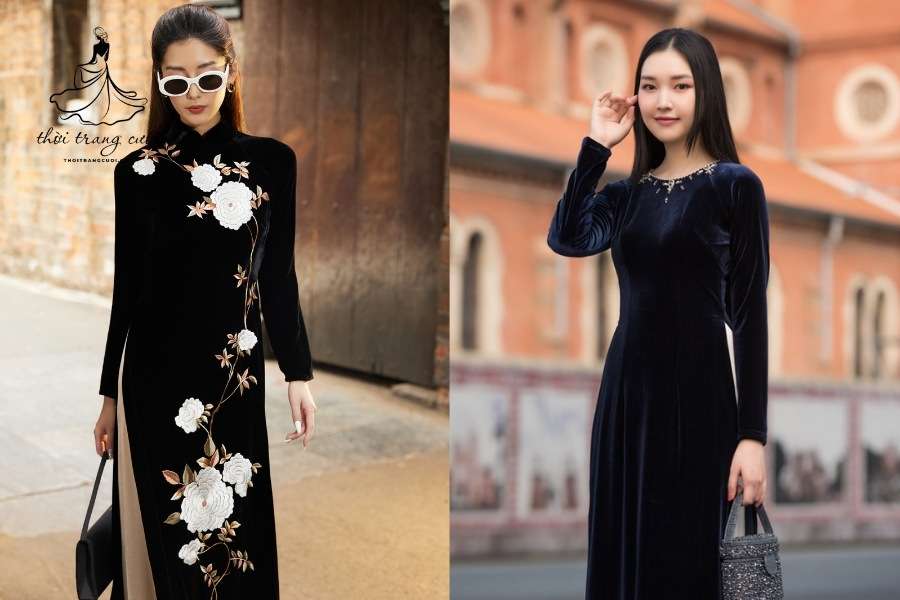 Áo dài thêu hoa - Hoa văn chỉ vàng, tinh tế, nghệ thuật
