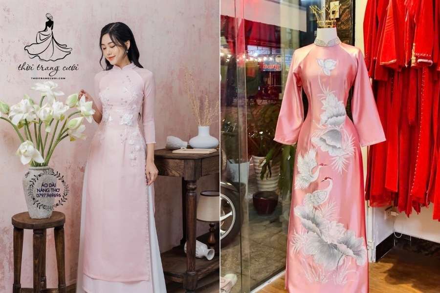 áo dài đi họ màu hồng nổi bật