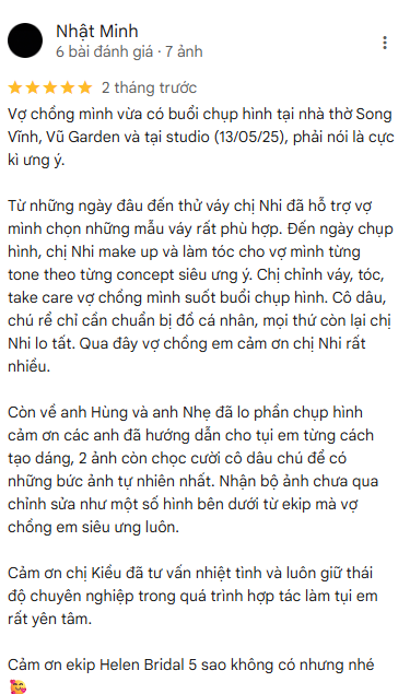 Hình ảnh nội dung đánh giá của khách hàng trên Helen Bridal